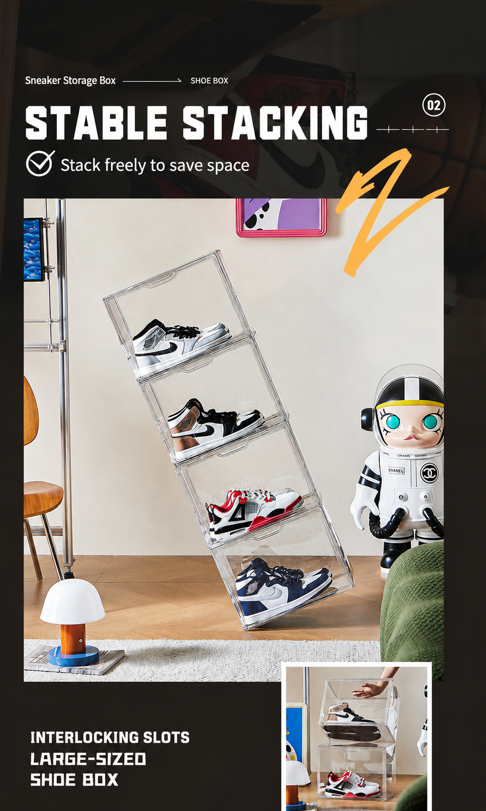 Clear Stackable Shoe Box with  - Sneaker Care Box avis et prix